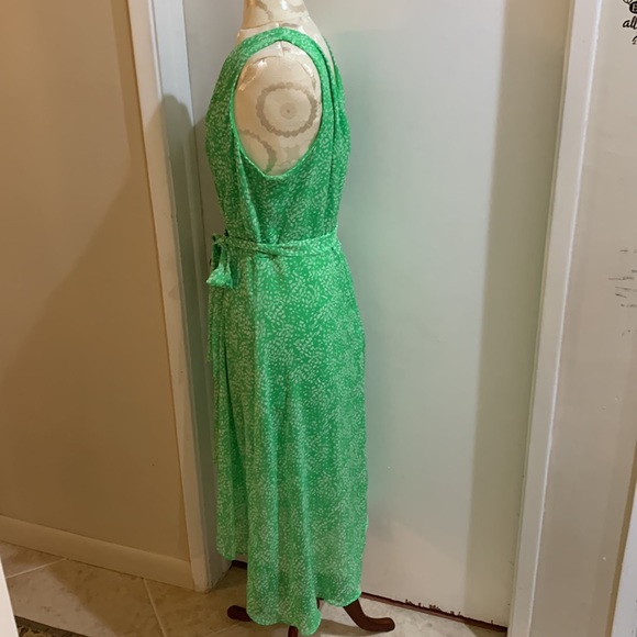 DKNY Bright Green White Lined Ruched Hi Low Lightweight Belted Zip Up Dress 16 - Picture 8 of 8